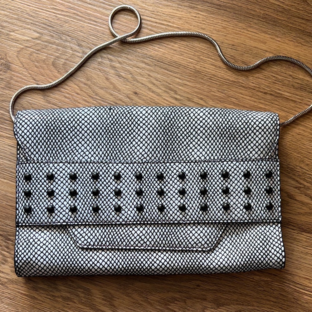 Milly Black and White Studded Clutch